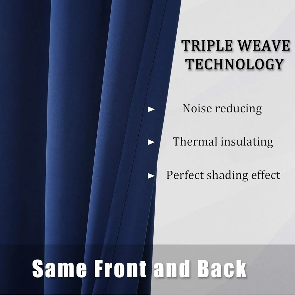 Navy Blue Curtains Thermal Insulated Window Drapes w/ Large Grommets - 2 Panels